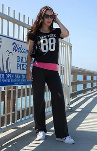 John Galt Black & Pink Priscilla Flare Pants