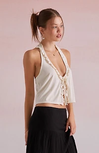 Beverly and Beck Hailey Trim Halter Tank Top