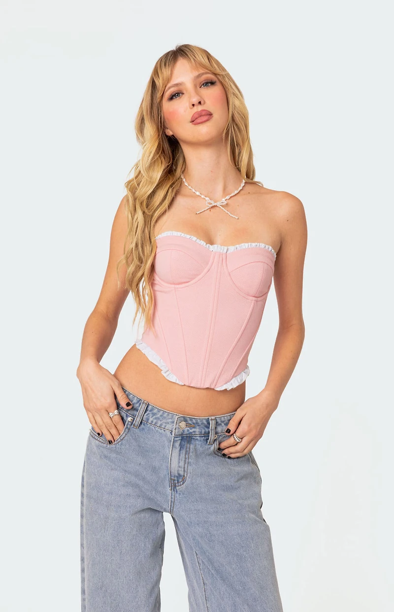 Edikted Tempting Textured Ruffle Hem Corset
