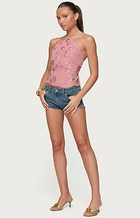 Edikted Embroidered Bead & Sequin Halter Top