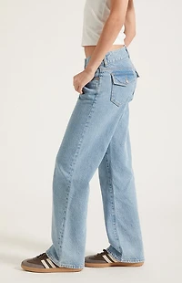 Pacsun Zoe Low Rise Girlfriend Jeans Button Pocket Light Blue