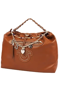 True Religion Cognac Vintage Chain Soft Hobo Bag