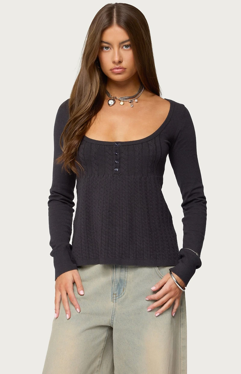 Edikted Jaylah Cable Knit Babydoll Top