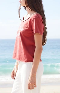 John Galt Red Southside Guitars Off-The-Shoulder Top