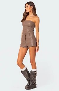 Edikted Martine High Waisted Faux Leather Shorts