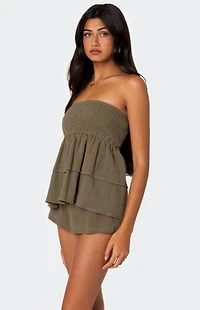 Edikted Harleigh Ruffled Linen Look Tube Top