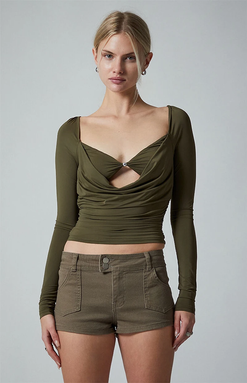 Third Charm Andrea Bead Center Long Sleeve Top