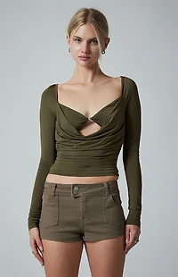 Third Charm Andrea Bead Center Long Sleeve Top