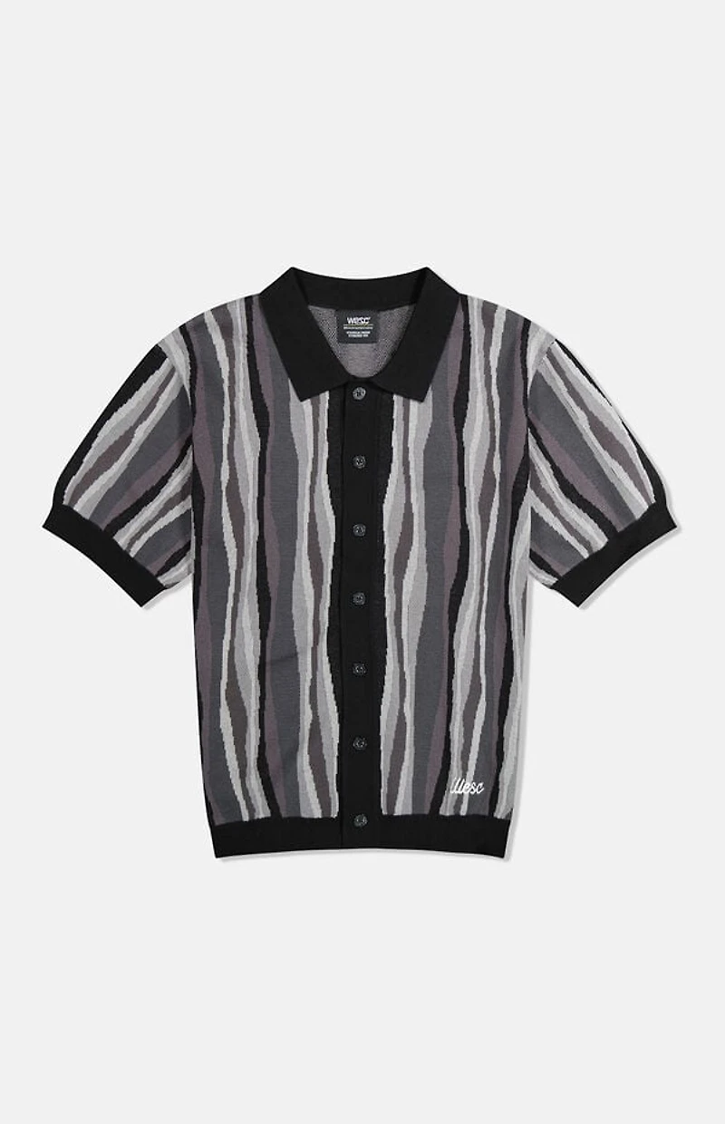 WeSC America Inc Black Rippled Short Sleeve Polo Cardigan