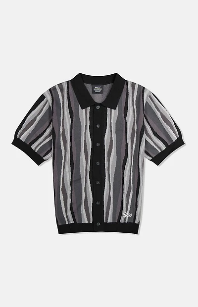 WeSC America Inc Black Rippled Short Sleeve Polo Cardigan