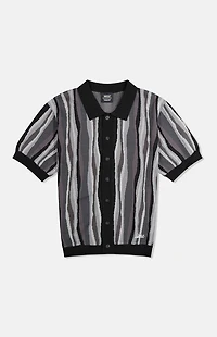 WeSC America Inc Black Rippled Short Sleeve Polo Cardigan
