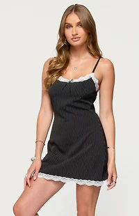 Edikted Liel Contrast Lace Pinstripe Mini Dress