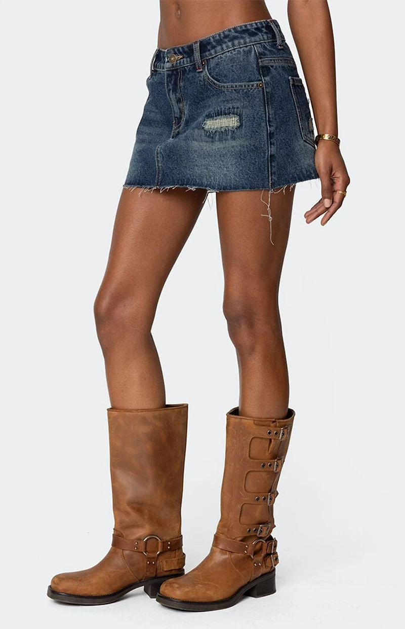 Edikted Hunter Distressed Denim Mini Skirt