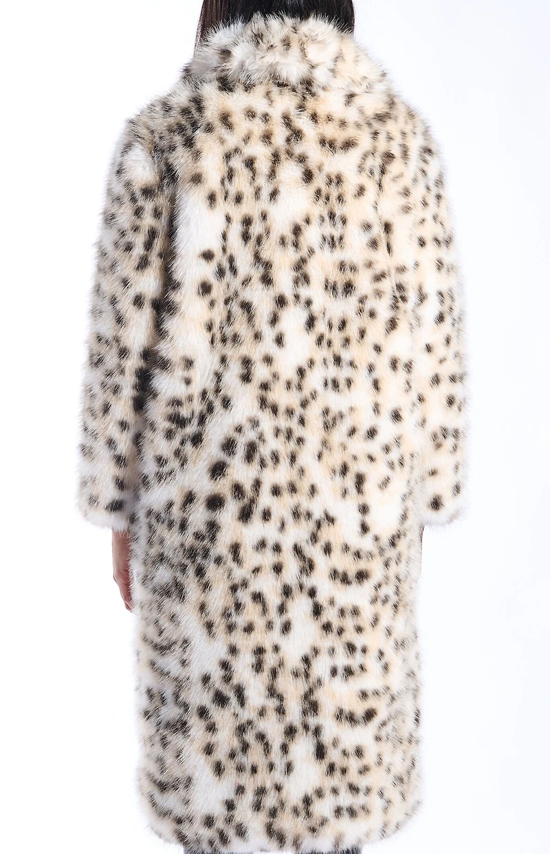 AZALEA WANG Pepper Snow Leopard Faux Fur Coat