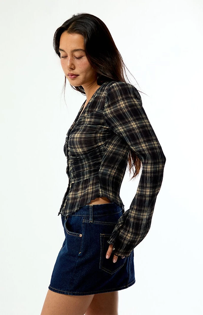 Beverly and Beck Sara Plaid Button Up Long Sleeve Top