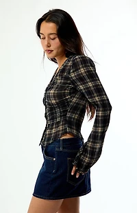 Beverly and Beck Sara Plaid Button Up Long Sleeve Top