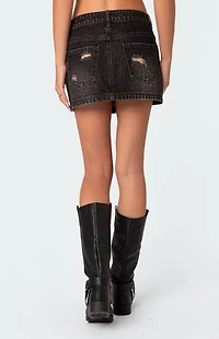 Edikted Distressed Denim Mini Skirt
