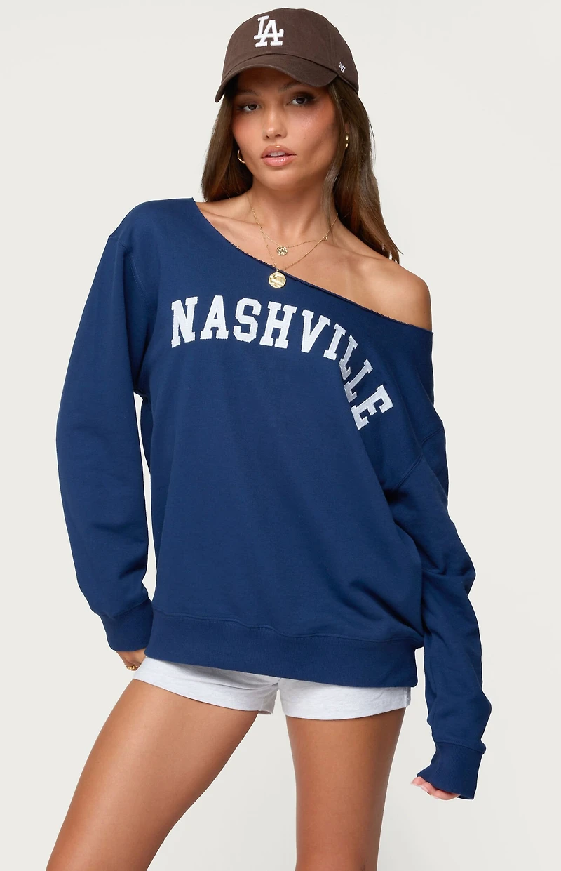 Edikted Nashville Oversized Wide Neck Sweatshirt