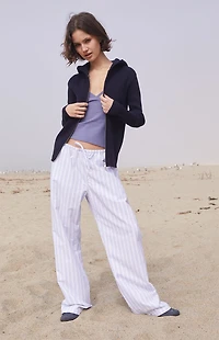 John Galt Navy Double Zip Hooded Sweater