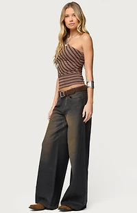 Edikted Asymmetric Striped One Shoulder Top