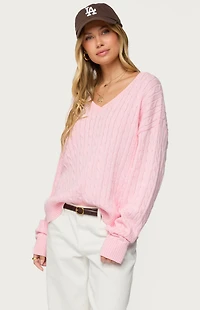 Edikted Polly V Neck Cable Knit Sweater