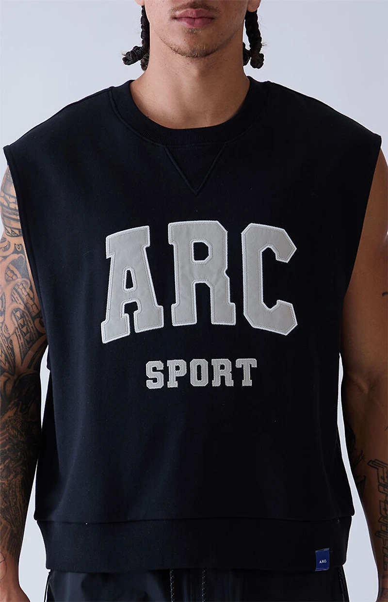 A.R.C. Black Sport Cut Off Muscle Crew Neck Sweatshirt
