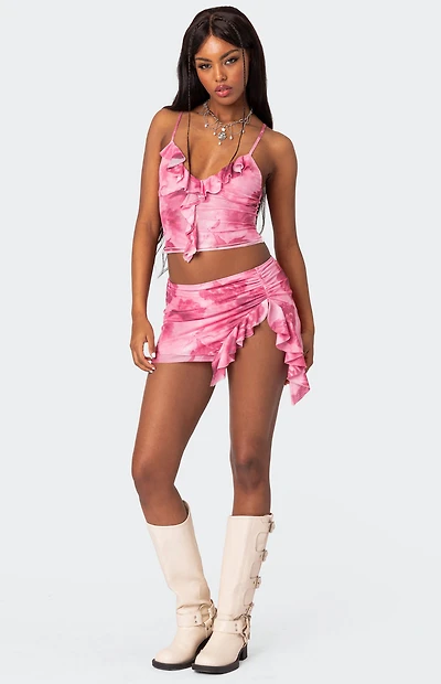 Edikted Wanda Printed Mesh Ruffle Tank Top