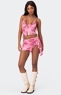 Edikted Wanda Printed Mesh Ruffle Tank Top