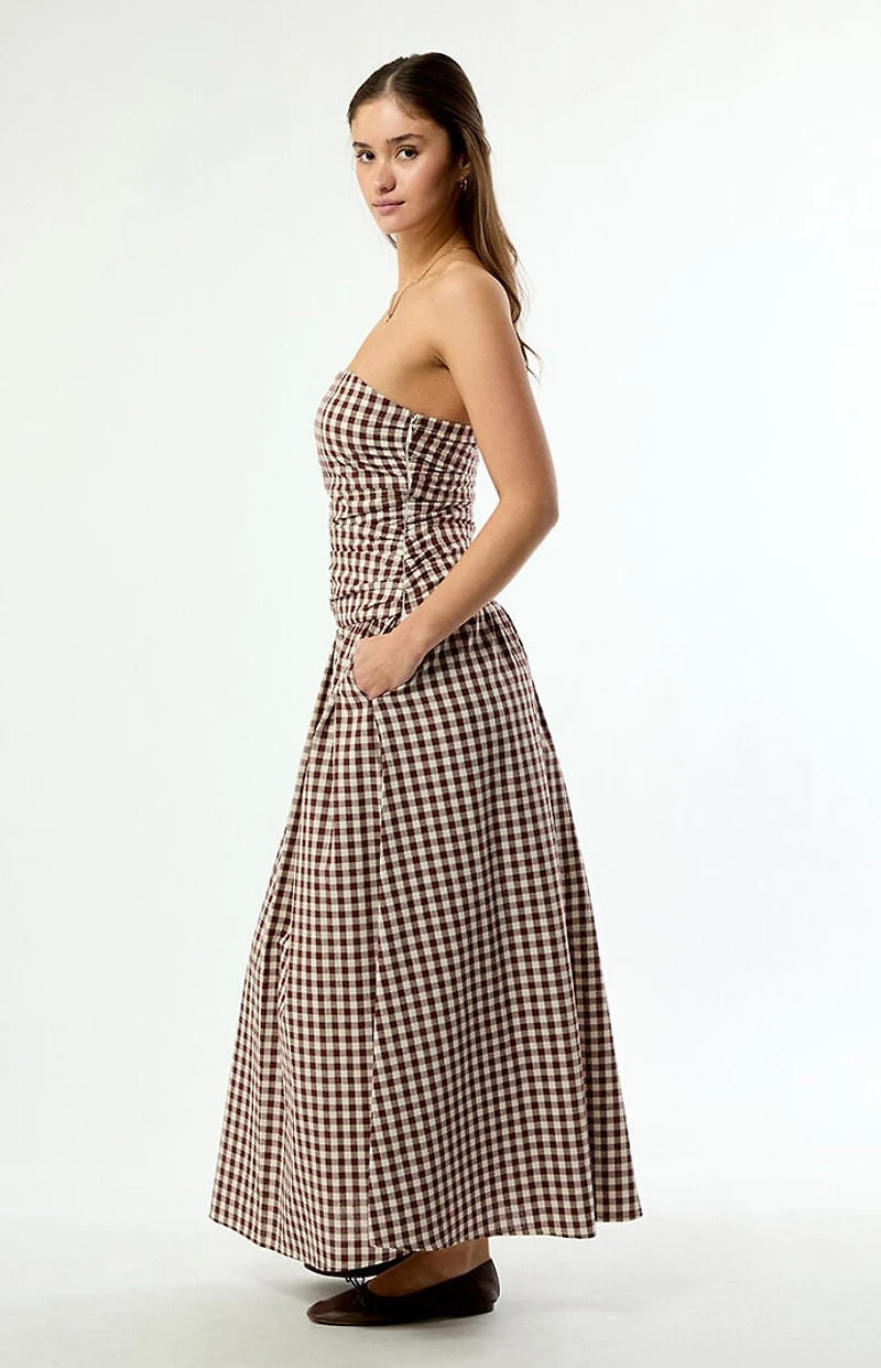 Your Favorite Gemma Strapless Gingham Maxi Dress
