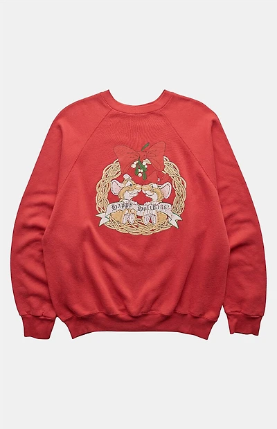 PS VINTAGE 80s Happy Holidays Mice Crew Neck Sweatshirt