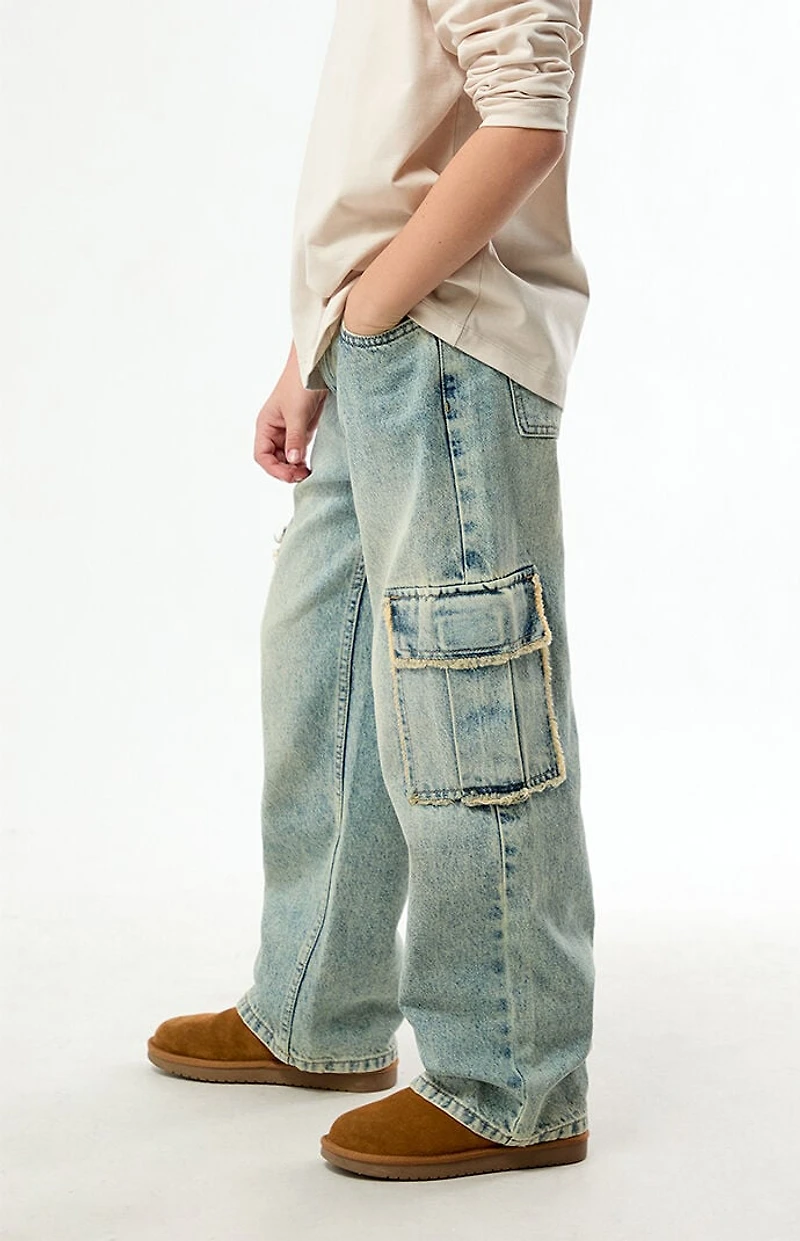Pacsun Kids Baggy Jeans Frayed Cargo Medium Blue