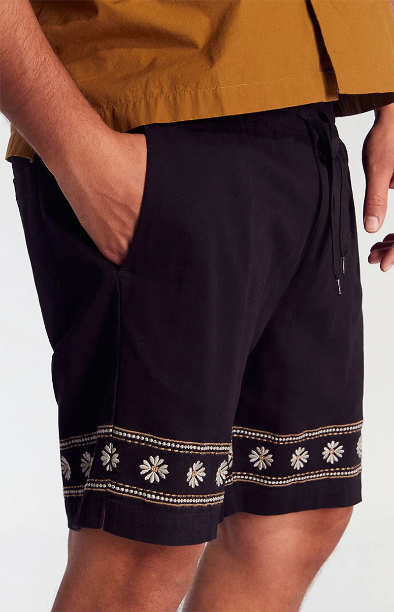 Pacsun Black Floral Embroidered Volley Shorts