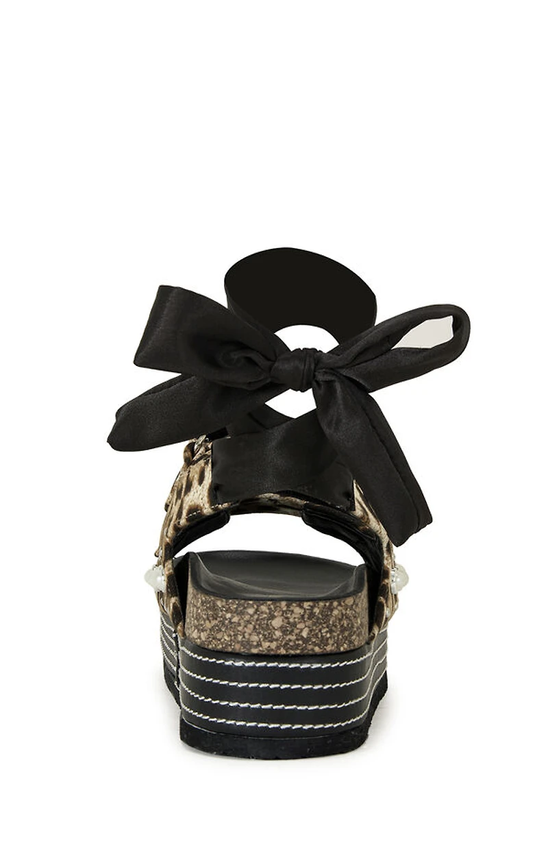 AZALEA WANG Women's Mackley Leopard Tie Up Platform Sandals