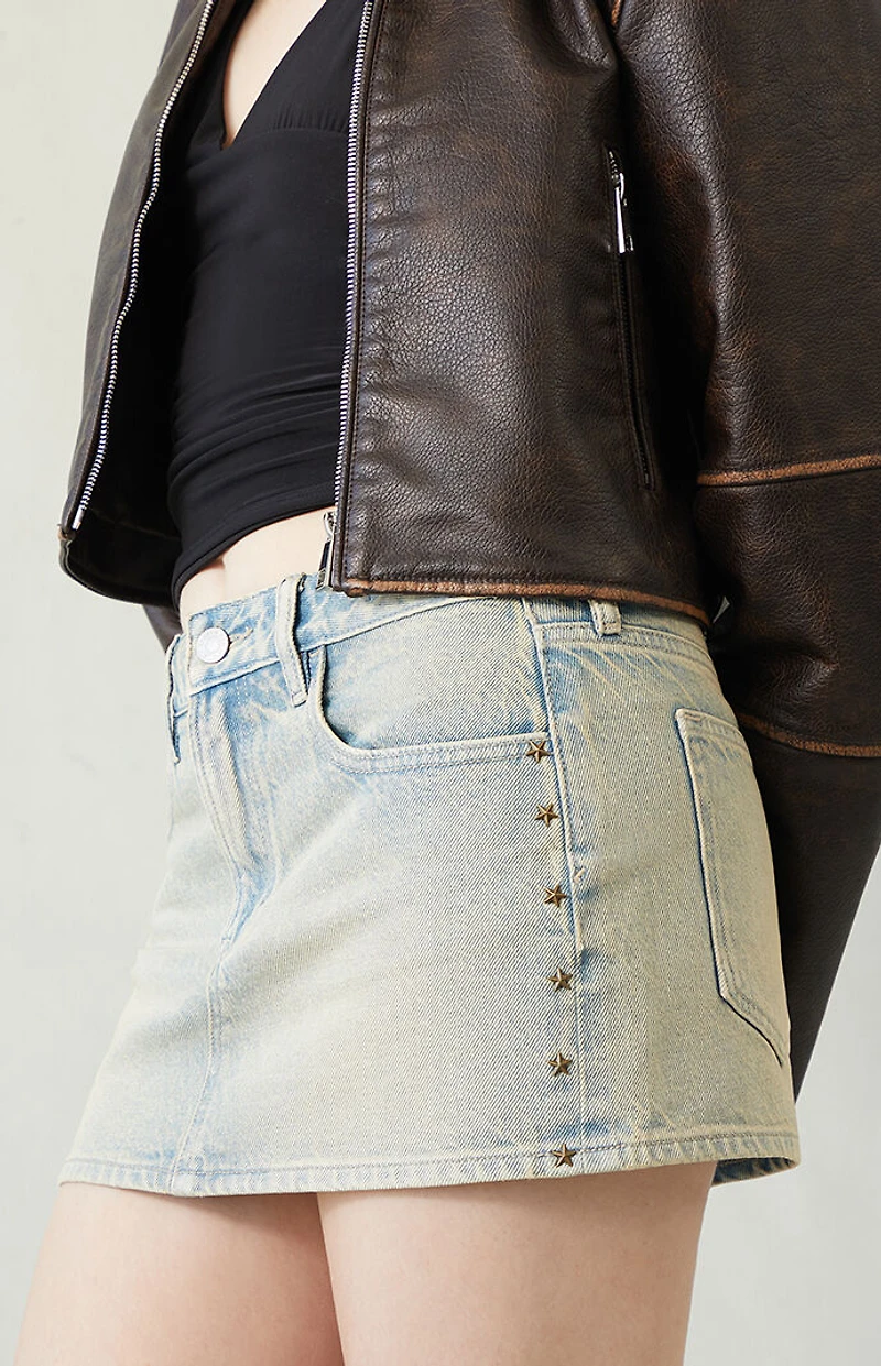 Pacsun Lara Light Indigo Tinted Low Rise Denim Mini Skirt