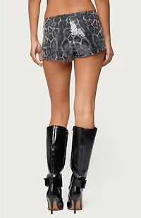 Edikted Sequin Leopard Printed Micro Shorts