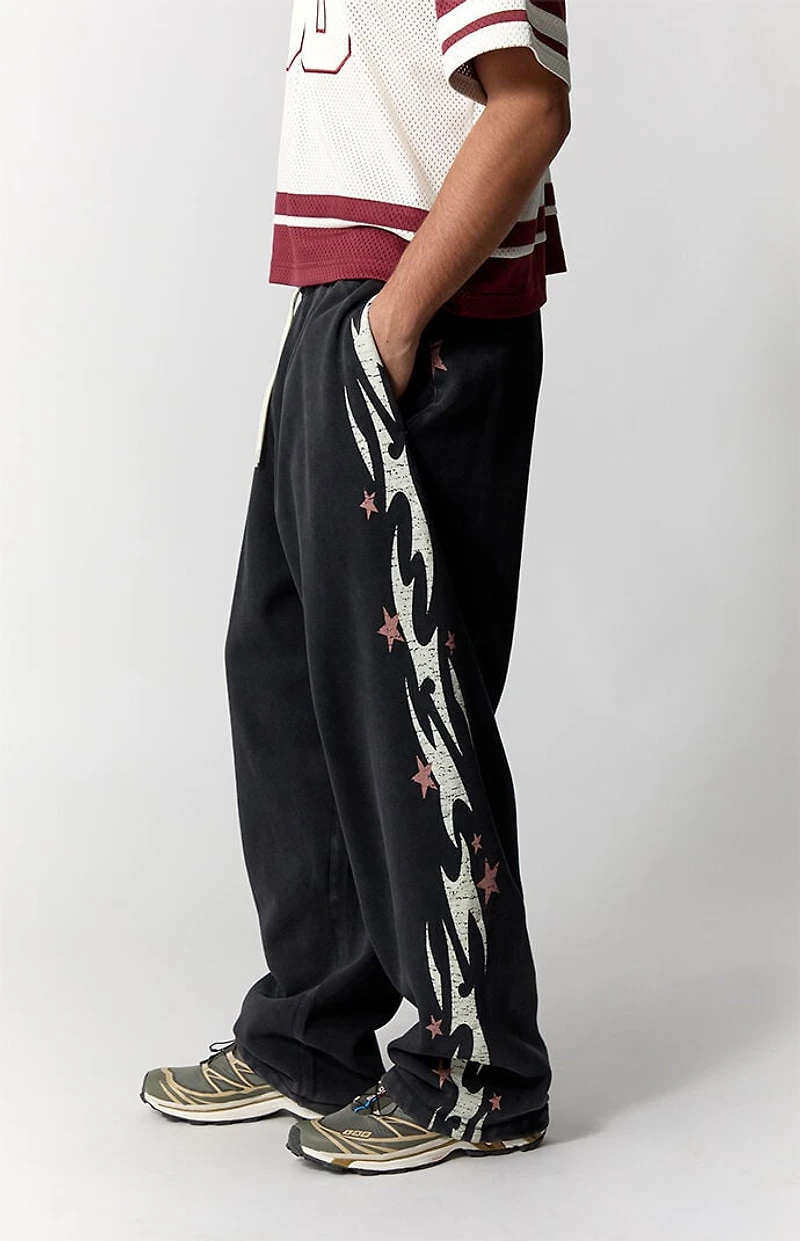 Pacsun Black Flame Star Fleece Baggy Sweatpants