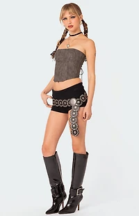 Edikted Christa Washed Faux Leather Corset