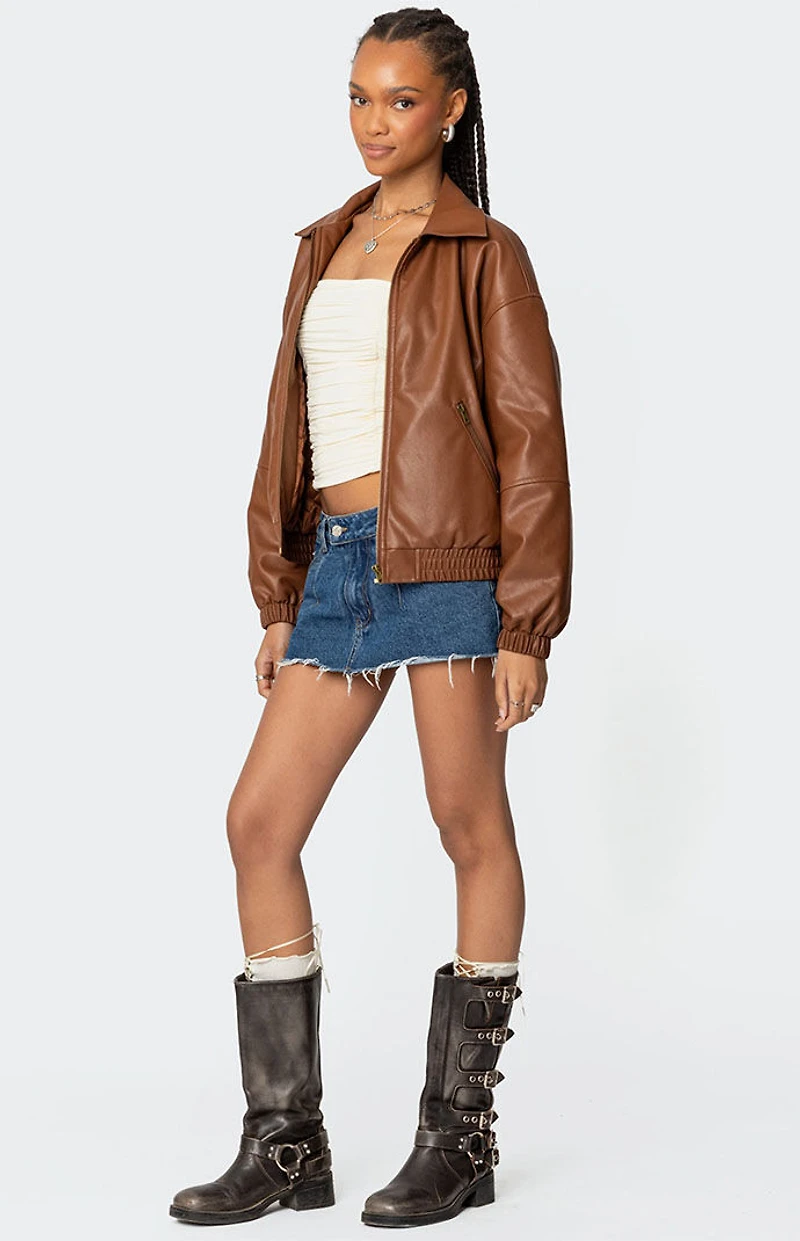 Edikted Halley Faux Leather Bomber Jacket