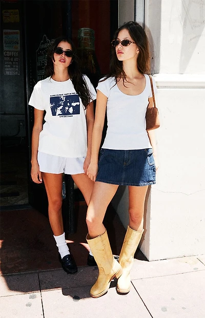 John Galt Light Blue Leslie Scalloped Top