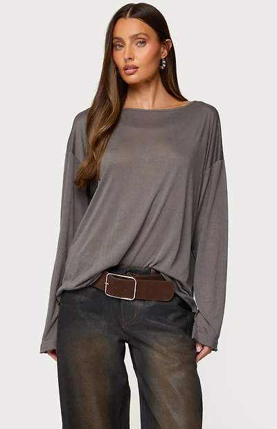 Edikted Oversized Semi Sheer Long Sleeve T-Shirt