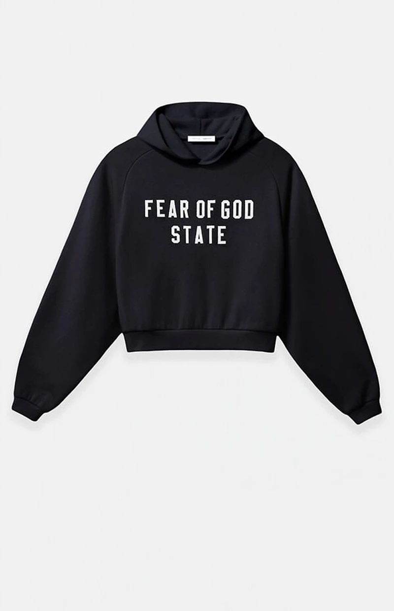 Fear of God ESSENTIALS Women's Jet Black Raglan Cropped Hoodie