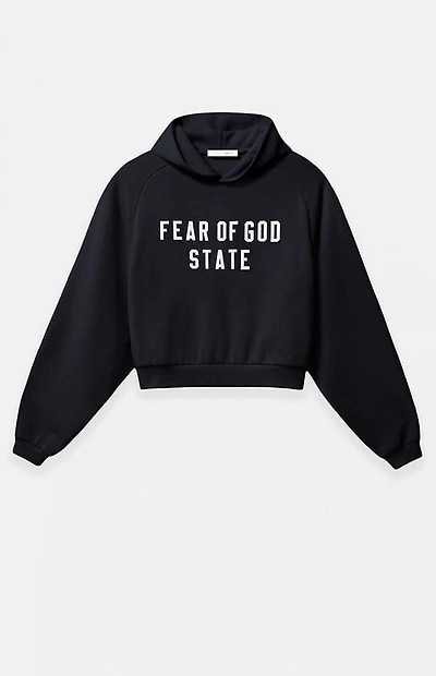 Fear of God ESSENTIALS Women's Jet Black Raglan Cropped Hoodie