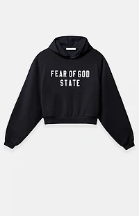 Fear of God ESSENTIALS Women's Jet Black Raglan Cropped Hoodie