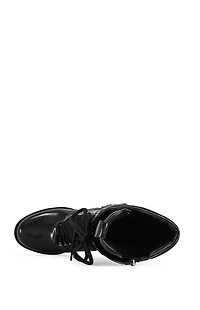 AZALEA WANG Gernot Black Platform Lace Up Booties