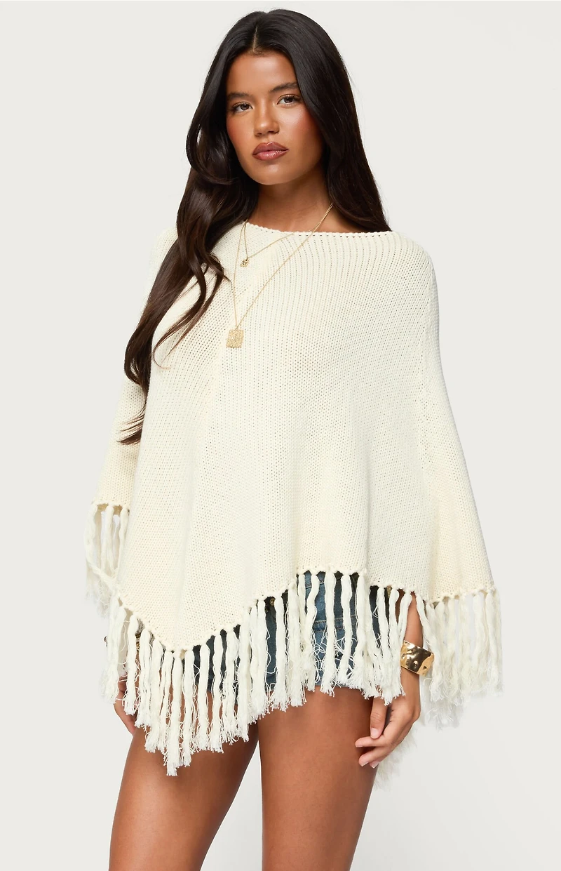 Edikted Kamila Fringe Knit Poncho