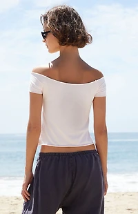 John Galt Pink 84 Bonnie Off-The-Shoulder Crop Top