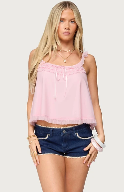 Edikted Ruffle Mesh Babydoll Tank Top