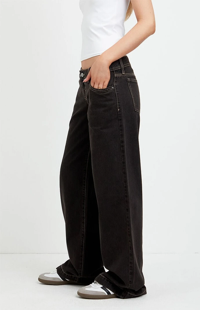 Pacsun Kaia Ultimate Low Rise Baggy Jeans Contrast Stitch Faded Black