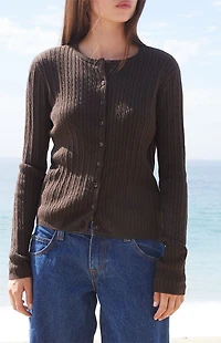 John Galt Brown Zoe Cable Knit Cardigan