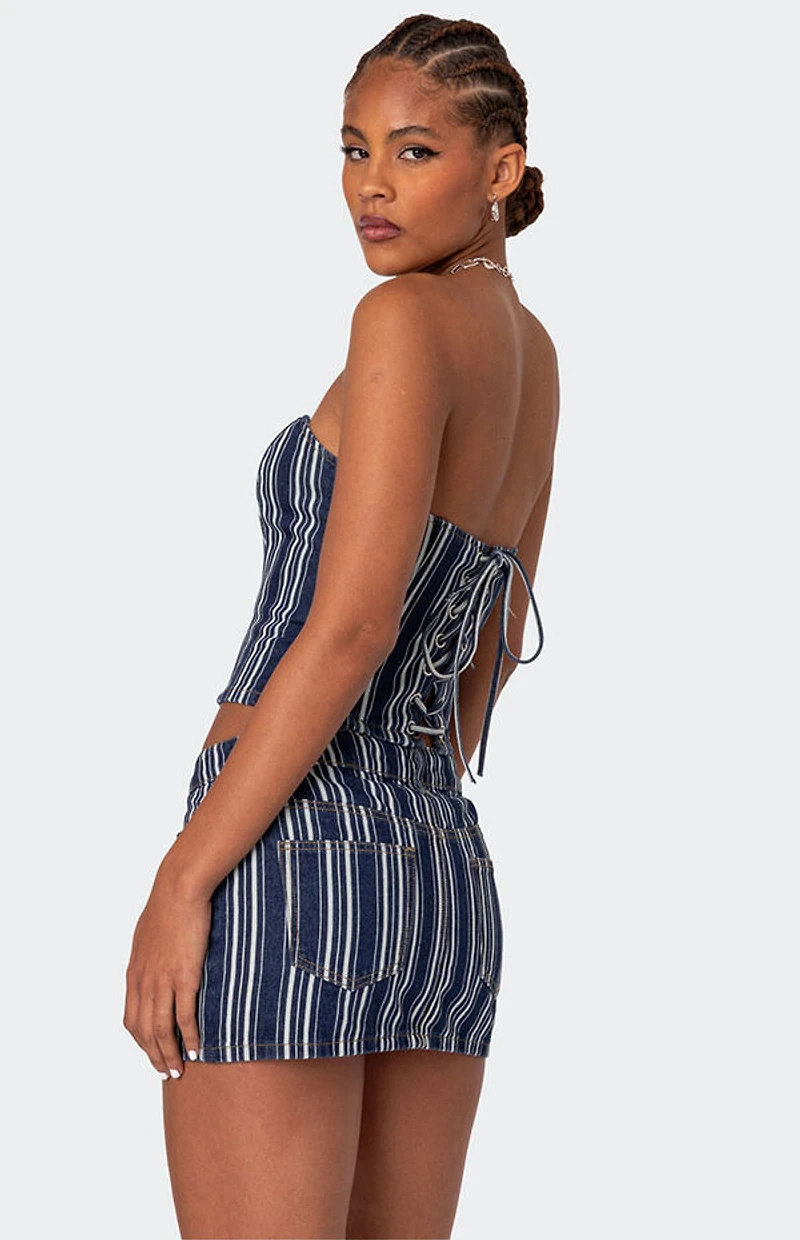 Edikted Inez Striped Denim Corset